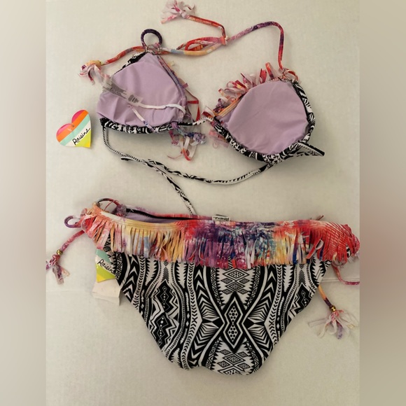 🌞NWT Raisins Aztec Print Padded Bra Top & Watercolor Bikini w/ Fringe A - Picture 12 of 13
